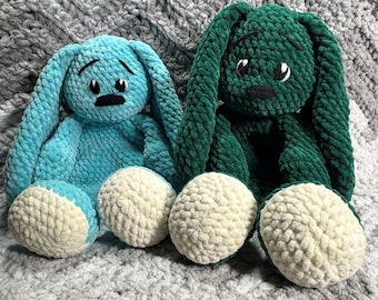 Handmade Crochet Bunny Lovey– Soft Velvet Amigurumi Rabbit Toy, Stuffed Animal Gift for Kids