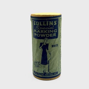 Vintage Collins Special Marking Powder Box – White Dressmaker’s Hem Chalk