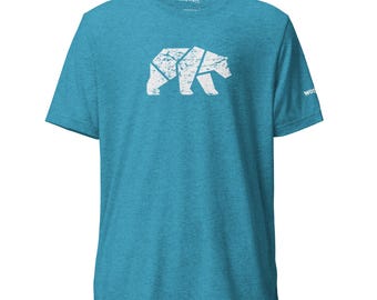 Geometrisch beer-T-shirt | Tri-mix stof, aquablauw, outdoor-avonturen-T-shirt