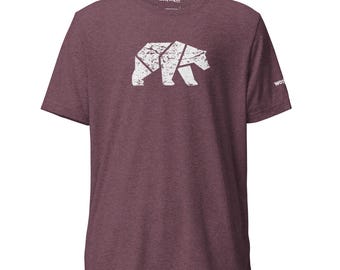 Geometrisch beer-T-shirt | Canyonlands kastanjebruine tri-mix stof | Buitenshuis, fietsen, kamperen, jagen