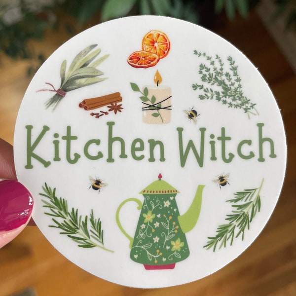 Kitchen Witch Sticker. A heavy-duty, vinyl 3" x 3" Kitchen Witchery Sticker to put a little spice in your witchy kitchen!