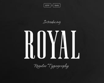 May include: A black and white image with the word "ROYAL" in a bold, serif font. The text "Introducing" and "Regular Typography" are also included in the image.
