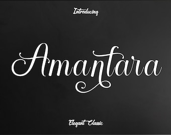 May include: White cursive font on a black background that reads "Introducing Amantara Elegant - Classic".