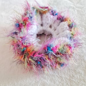 Cute fluffy crocheted scrunchie