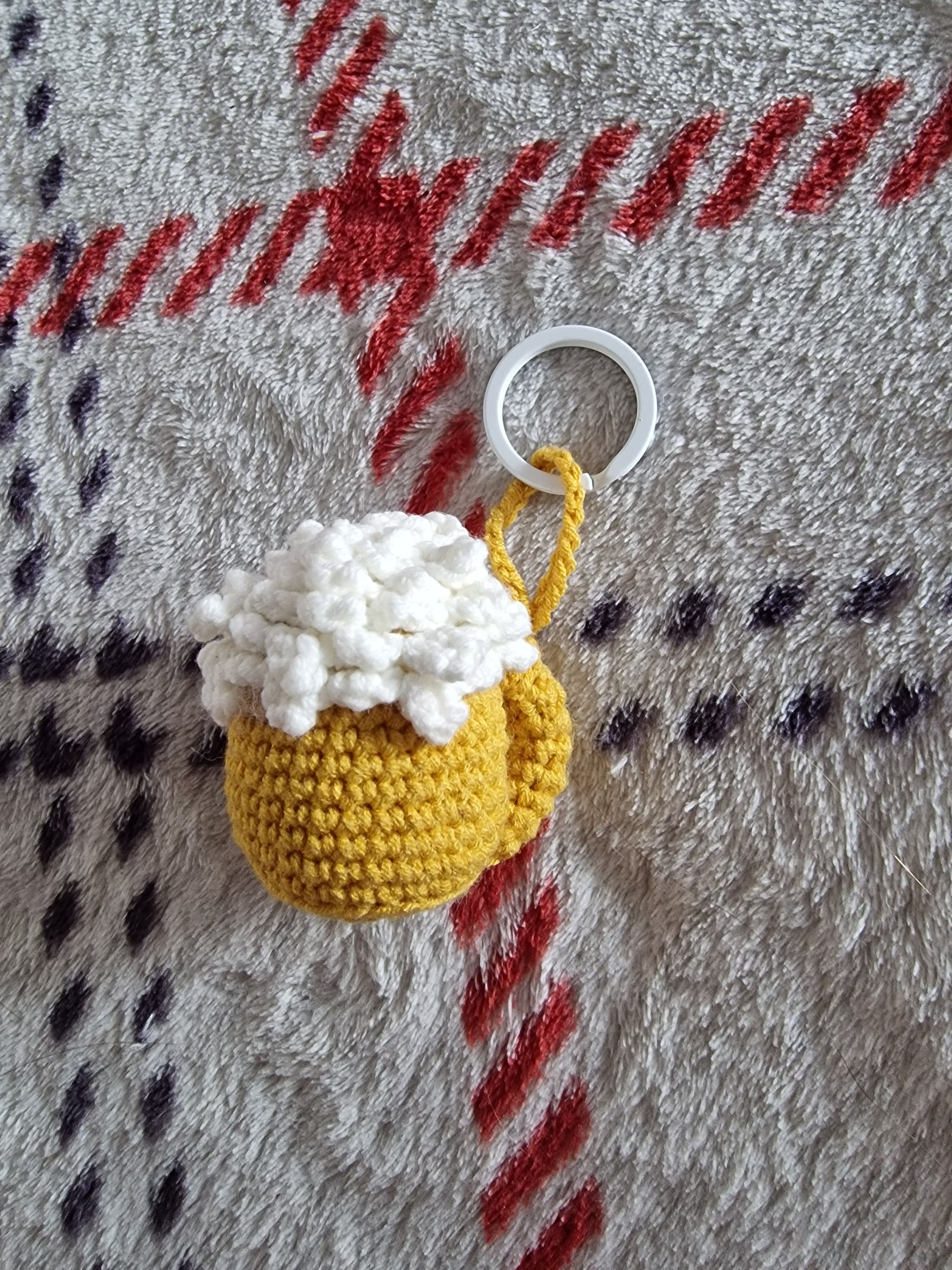 Crochet Beer Mug Keychain: Handmade Plush Amigurumi Keyring