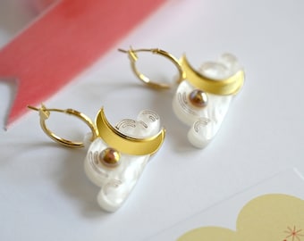 celestial moon and cloud gold hoop earrings, laser cut acrylic earrings, boho celestial earrings, celestial dangle earrings,