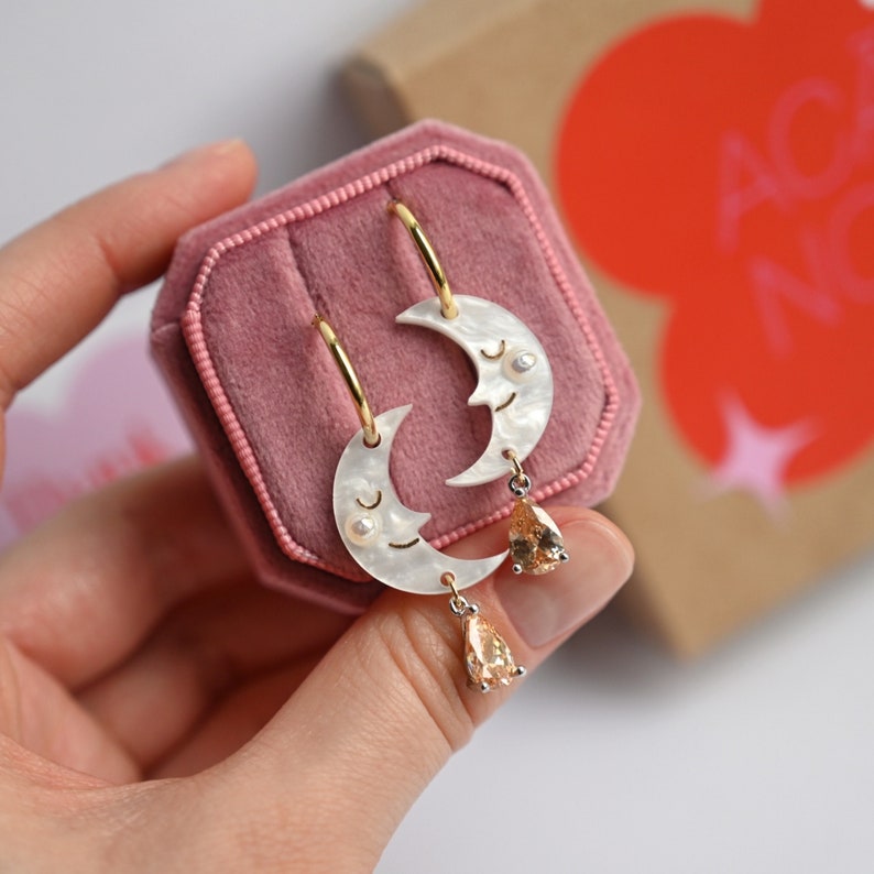 ROSTIVO Halloween Cat Earrings For Women - Cute Moon & Star Acrylic Dangle Earrings
