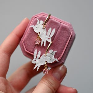 White rabbit earrings, rabbit earrings, acrylic earrings, laser cut acrylic earrings