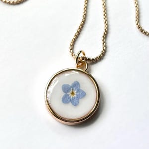 Pressed Forget Me Not Flower Necklace | Gold Minimalist Jewelry  | Real Flower Necklace | Resin Forget Me Not Jewelry | ForgetMeNot Pendant