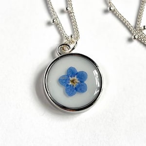Pressed Forget Me Not Flower Necklace | Silver Minimalist Jewelry | Real Flower Necklace | Resin Forget Me Not Jewelry | ForgetMeNot Pendant
