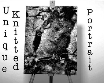 Portrait tricoté à la main unique à partir de la photo Portrait d'image monochrome Portrait d'art de pixel fait à la main Portrait d'art de fibre de portrait fabriqué à la main