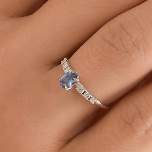 14K Tanzanite Engagement Ring, Solid Gold Oval Tanzanite Ring For Women, Purple Gemstone Solitaire Ring, Simple Statement Ring, Gift For Her