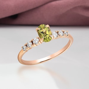 14K Solid Gold Peridot Ring, Peridot Engagement Ring, Dainty Gold Peridot Ring, Green Gemstone Ring August Birthstone Ring, Gift For Her