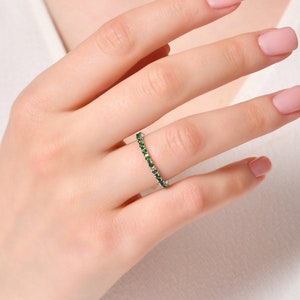 Emerald Eternity Band: Sterling Silver or Gold, May Birthstone Ring
