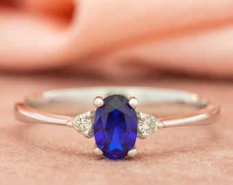 Sapphire Engagement Ring Diamond and Sapphire Ring Gold Wedding Ring Blue Gemstone Ring Gold Sapphire Engagement Ring September Birthstone