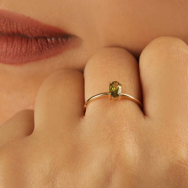 14K Solid Gold Peridot Oval Ring Peridot Jewelry Peridot Gemstone Wedding Ring Anniversary Ring Dainty Gold Ring Green Stone Ring image 7