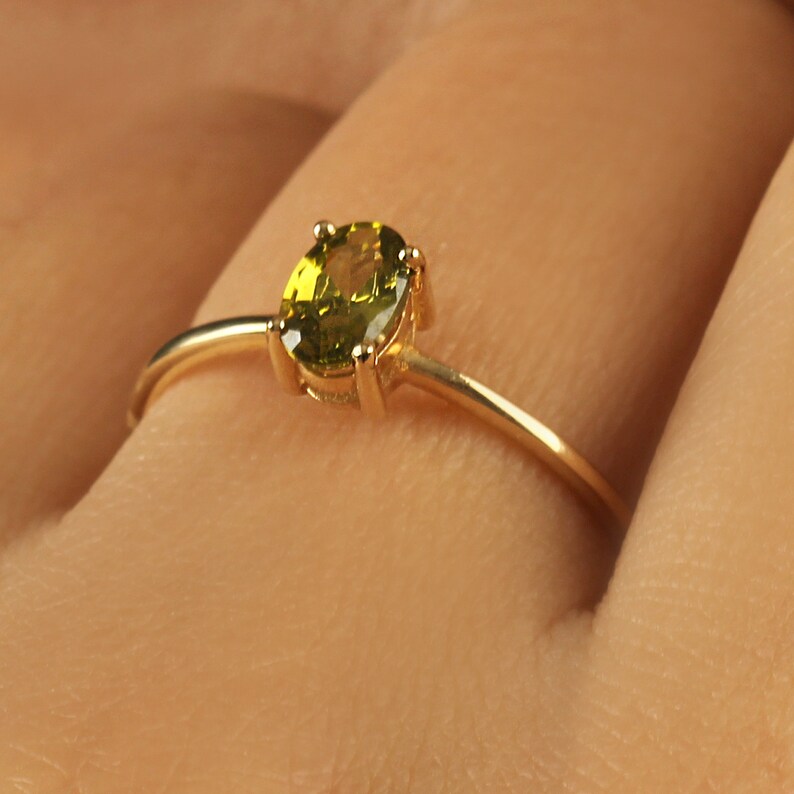 14K Solid Gold Peridot Oval Ring Peridot Jewelry Peridot Gemstone Wedding Ring Anniversary Ring Dainty Gold Ring Green Stone Ring image 8