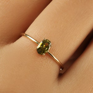14K Solid Gold Peridot Oval Ring Peridot Jewelry Peridot Gemstone Wedding Ring Anniversary Ring Dainty Gold Ring Green Stone Ring image 6