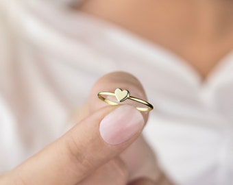 14K Gold Heart Ring, Tiny Heart Ring, Dainty Heart Ring, Gold Minimalist Ring, Stacking Ring, Couples Ring, Christmas gift for Her Love Ring