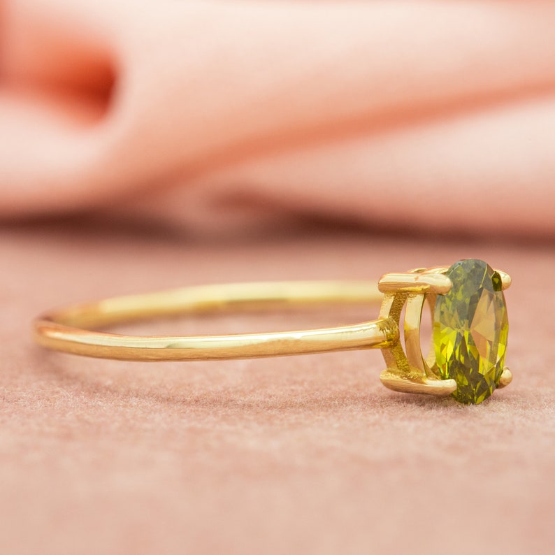 14K Solid Gold Peridot Oval Ring Peridot Jewelry Peridot Gemstone Wedding Ring Anniversary Ring Dainty Gold Ring Green Stone Ring image 2