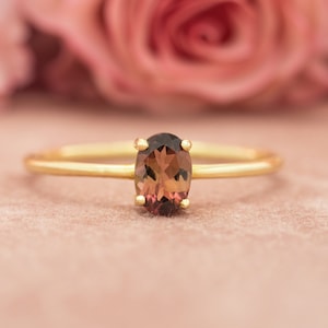 14K Gold Tourmaline Ring, Solid Gold Tourmaline Solitaire Ring, Oval Tourmaline Engagement Ring, Women, Solid Gold Oval Gemstone Ring