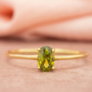 14K Solid Gold Peridot Oval Ring Peridot Gemstone Wedding Ring Gold Peridot Ring Dainty Gold Ring Green Stone Ring Peridot Solitaire Ring