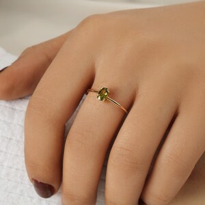 14K Solid Gold Peridot Oval Ring Peridot Jewelry Peridot Gemstone Wedding Ring Anniversary Ring Dainty Gold Ring Green Stone Ring image 5