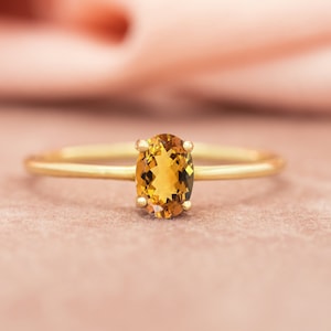 Dainty Citrine Gold Ring: November Birthstone Solitaire