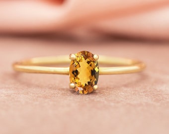 Citrine Gold Ring, Citrine Engagement Ring, Stacking Citrine Ring, Dainty Citrine Ring, Oval Citrine Ring, November Birthstone Ring