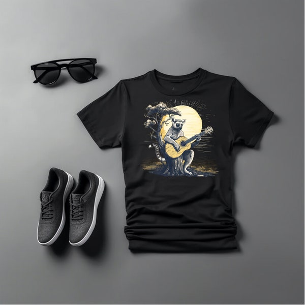 Lemur and his Guitar graphic T-shirt, Shirt for men and women, fun animal tees