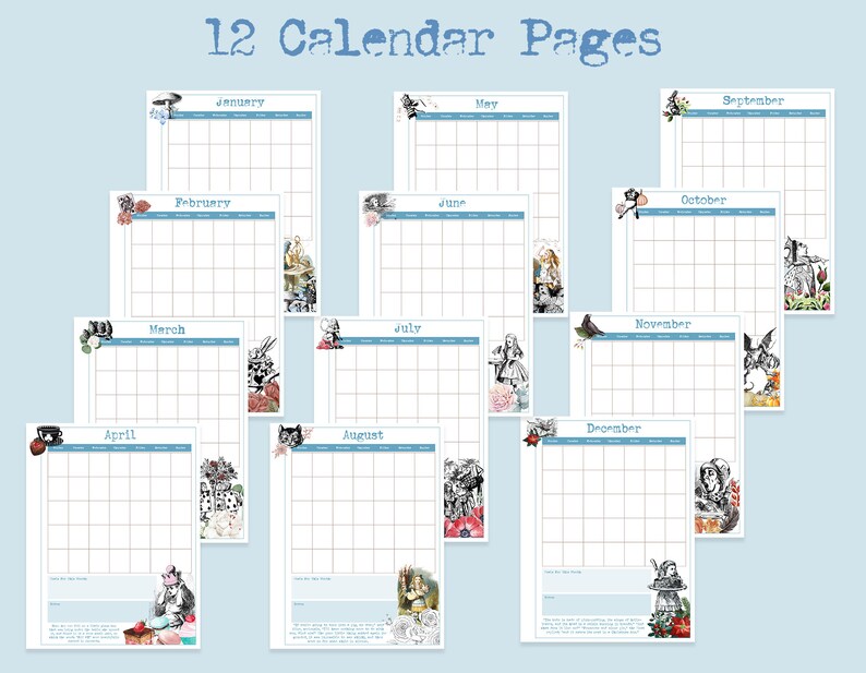 Alice in Wonderland Planner Printable - Monthly Schedule, Daily ...