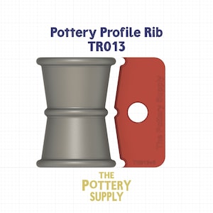 May include: A gray pottery profile rib tool with a red plastic handle. The tool is labeled "TR013" and "The Pottery Supply".