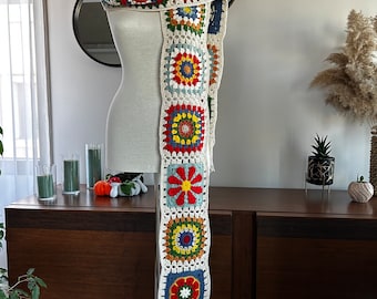 Crochet Scarf For Women Granny Square Multicolor Crochet Scarf Gift For Loved Ones Granny Square Crochet Shawl Floral Granny Square Scarf