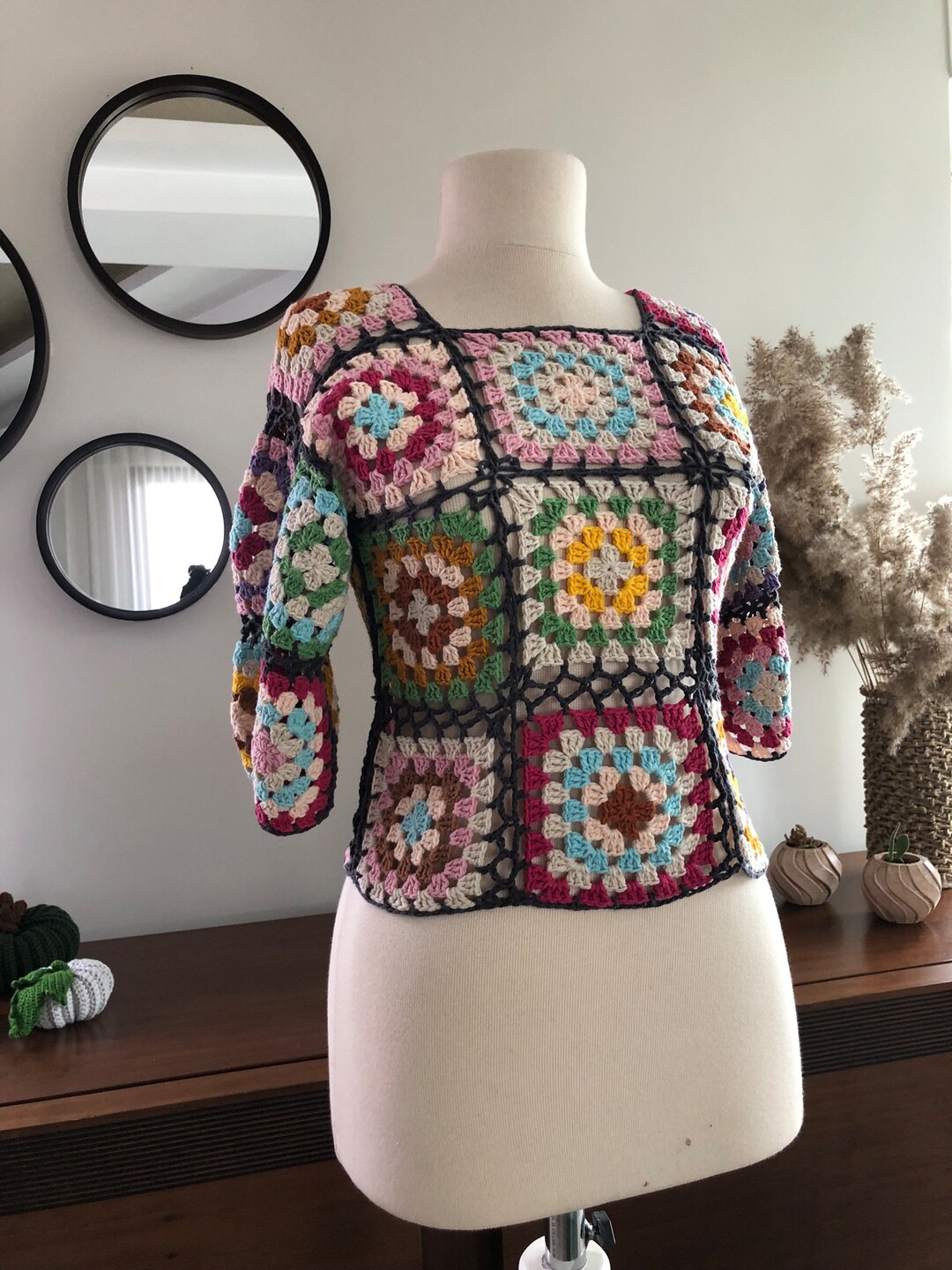 Granny Square Blouse Granny Square Crop Top Crochet Blouse Etsy