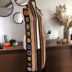 Crochet Scarf For Women Granny Square Crochet Scarf Crochet Shawl Floral Granny Square Scarf  Bohemian Scarf Gift For Loved Ones