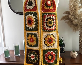 Crochet Scarf For Women Granny Square Multicolor Crochet Scarf Gift For Loved Ones Granny Square Crochet Shawl Floral Granny Square Scarf
