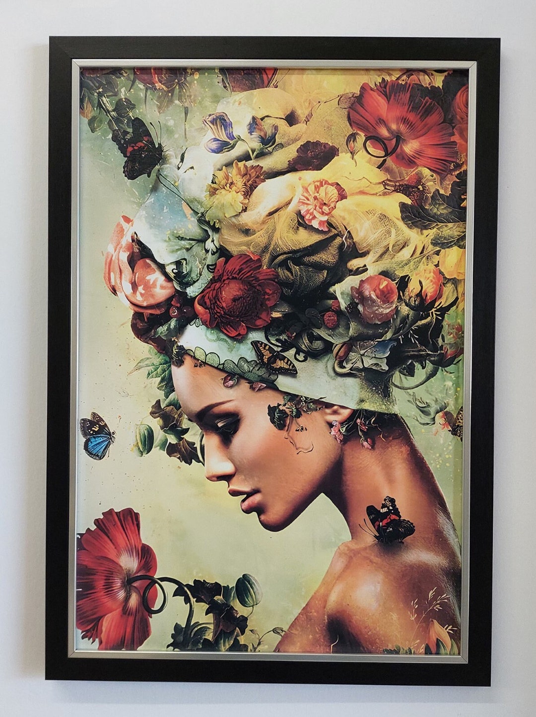 Framed and Varnished Canvas of a Girl With Flowers. 45cm by Etsy UK