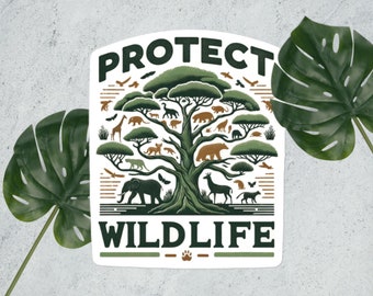 Protect Wildlife Sticker | Animals & Tree Vinyl Decal | Eco Conservation | Durable, Weather-Resistant | Plant a Tree with Purchase