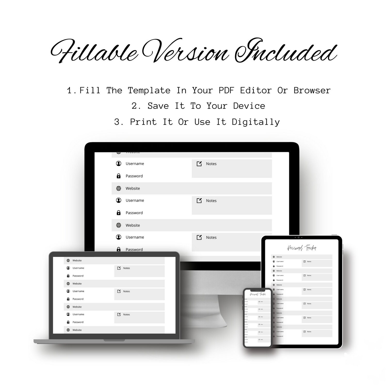 Passcode Buttons Printable Password Tracker Printable & Fillable, Password Organizer, A4, A6 ...
