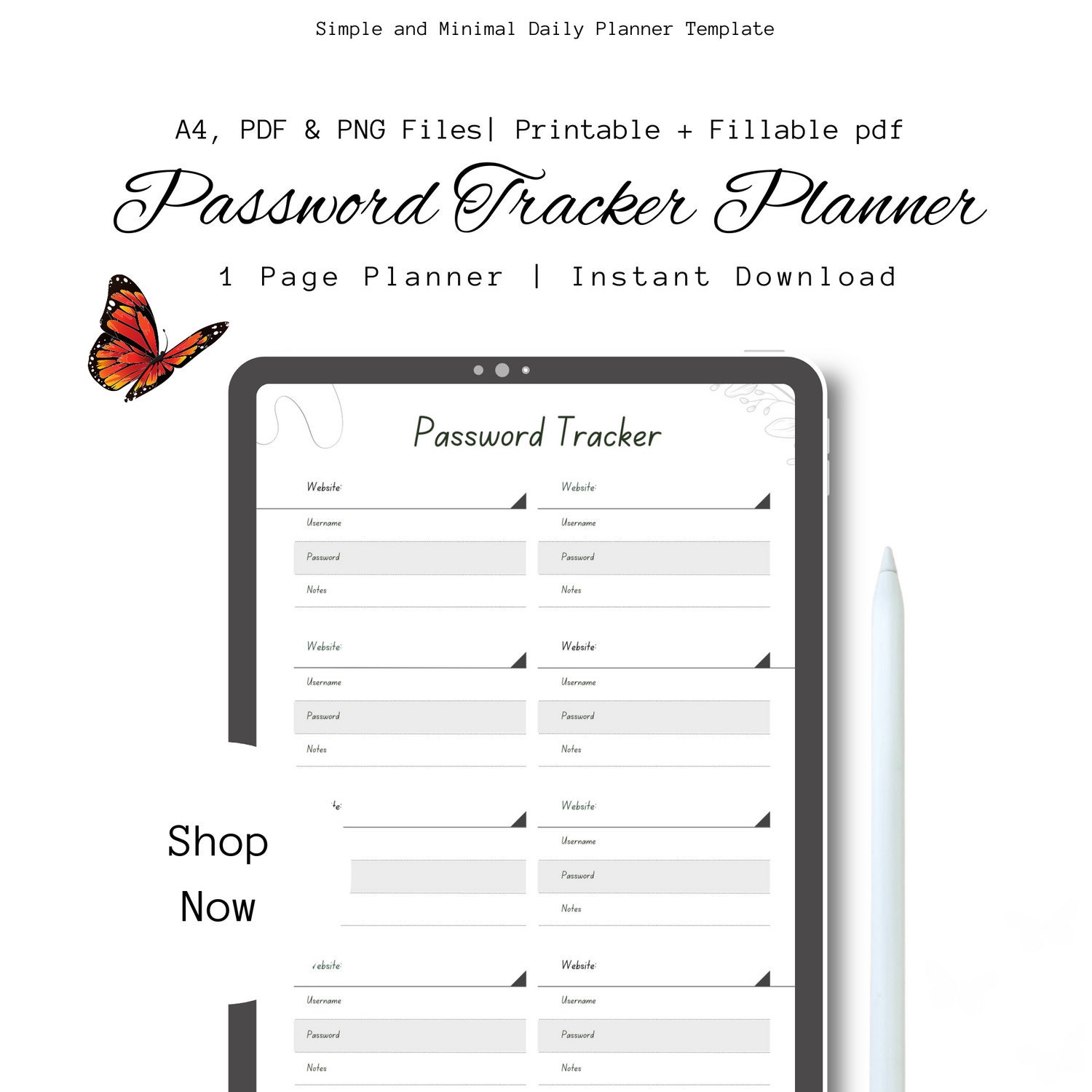 Passwordcards Password Tracker Printable & Fillable, Password Organizer, A4 Planner ...