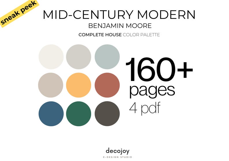 MID CENTURY MODERN Benjamin Moore Paint Palette | Whole House Color ...