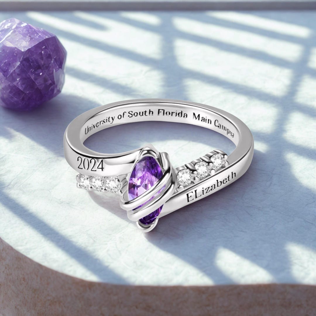 Personalized Promise Ring: Custom Birthstone, Engraved Sterling Silver ...