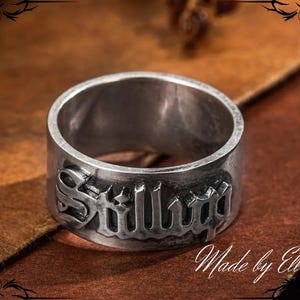 Custom Name Ring Gothic Style, Old English Font, Personalized Ring in Brass or Silver 925, Edgy Jewelry Gift for Her or Him