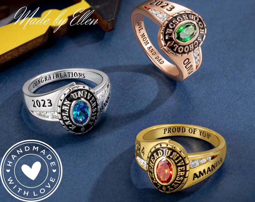 Custom School Class Ring - Sterling Silver 925 Personalized Graduation ...