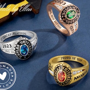 Custom School Class Ring - Sterling Silver 925 Personalized Graduation Jewelry for Women - University Personalized Mementos-Graduation Rings