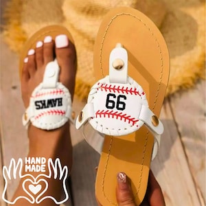 Personalized Baseball/Softball/Football Flip Flops,Softball Sandals with Name/Number,Gift for Baseball/Softball/Football Player,Baseball Mom