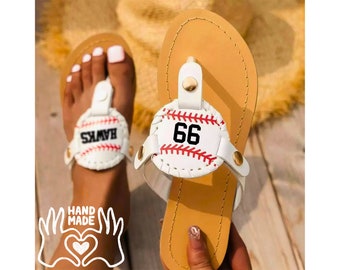 Personalized Baseball/Softball/Football Flip Flops,Softball Sandals with Name/Number,Gift for Baseball/Softball/Football Player,Baseball Mom