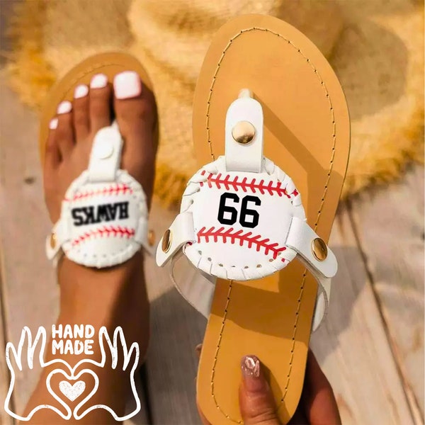 Personalized Baseball/Softball/Football Flip Flops,Softball Sandals with Name/Number,Gift for Baseball/Softball/Football Player,Baseball Mom