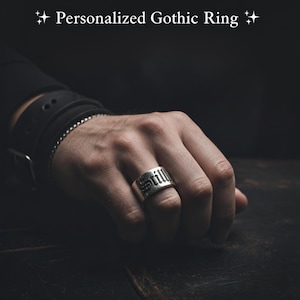 Custom Gothic Name Ring, Old English Style Ring, Brass/Sterling Silver 925 Ring, Tattoo Style Font Gothic Name Ring, Gift for Him