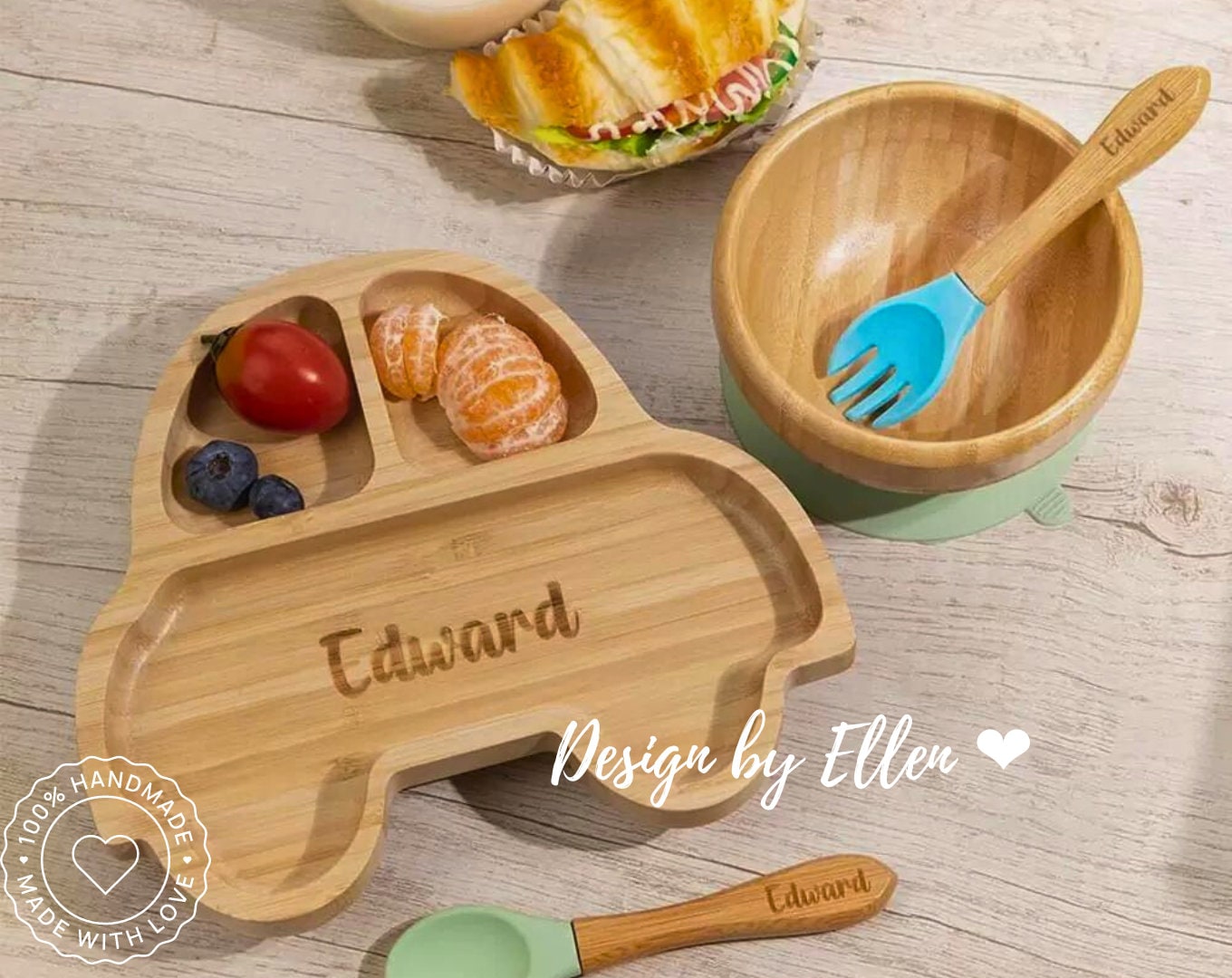 HI BABY MONMENT Baby Bowls And Spoons - Baby Bamboo Bowl And Spoon Silicone  Suction Bamboo Baby Bowls For Baby Baby Bowls First Stage Baby Wood